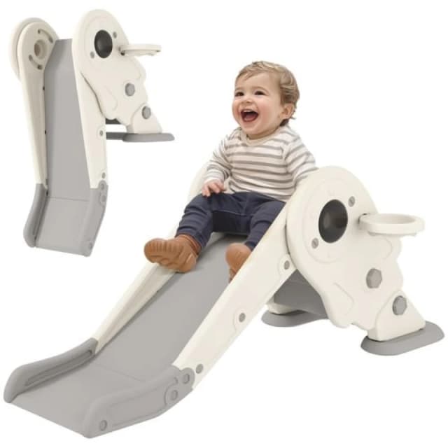 AIYAPLAY 3 in1 Kids Slide with Basketball Hoop - Climber - Cream White TJ Hughes 5063603037847