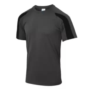 Just Cool Mens Contrast Cool Sports Plain T-Shirt (XL) (Charcoal/Jet Black)