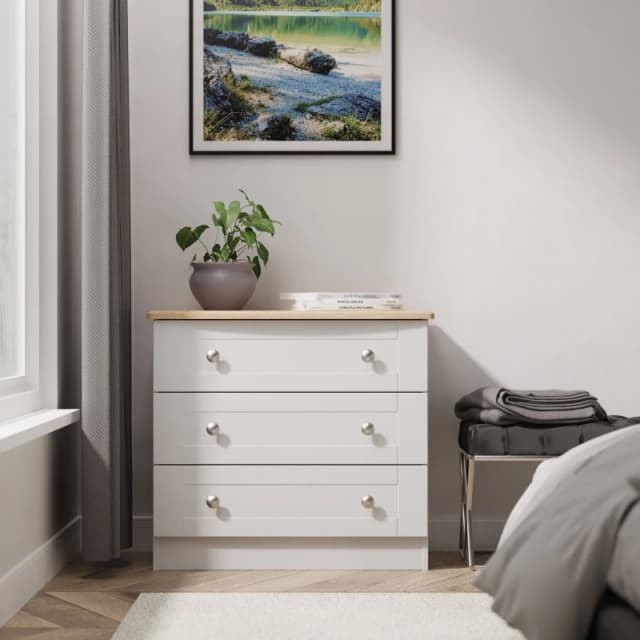 Santander Ready Assembled Matt Grey & Oak 3 Drawer Wide Chest (H)692mm (W)765mm (D)415mm