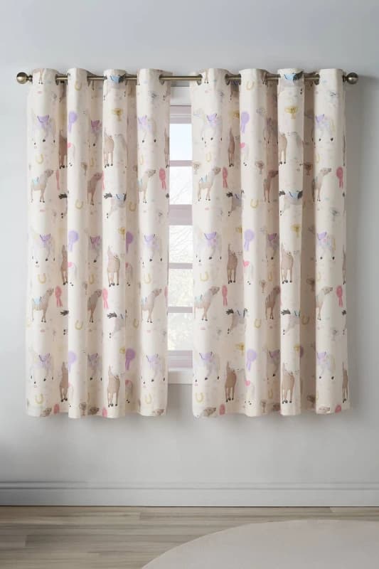 Catherine Lansfield Happy Horses Ready Made Eyelet Curtains 66 x 72 Pink