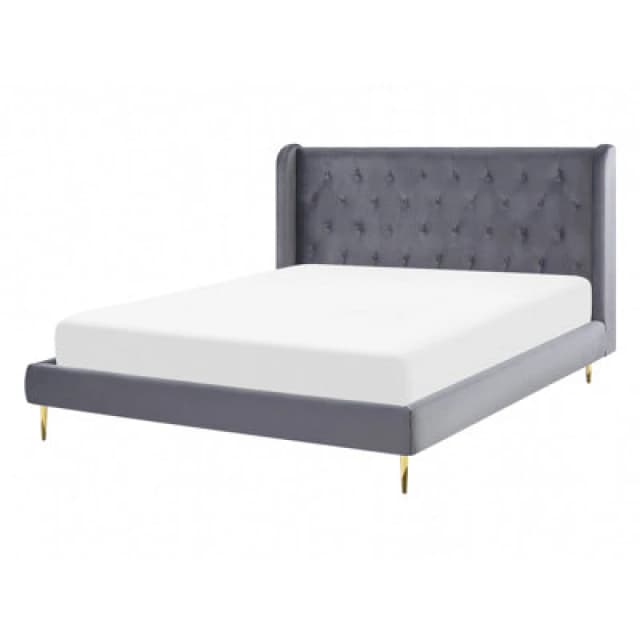 Beliani Bed Velvet Forbach 140 X 200 Cm (Eu Double) Grey