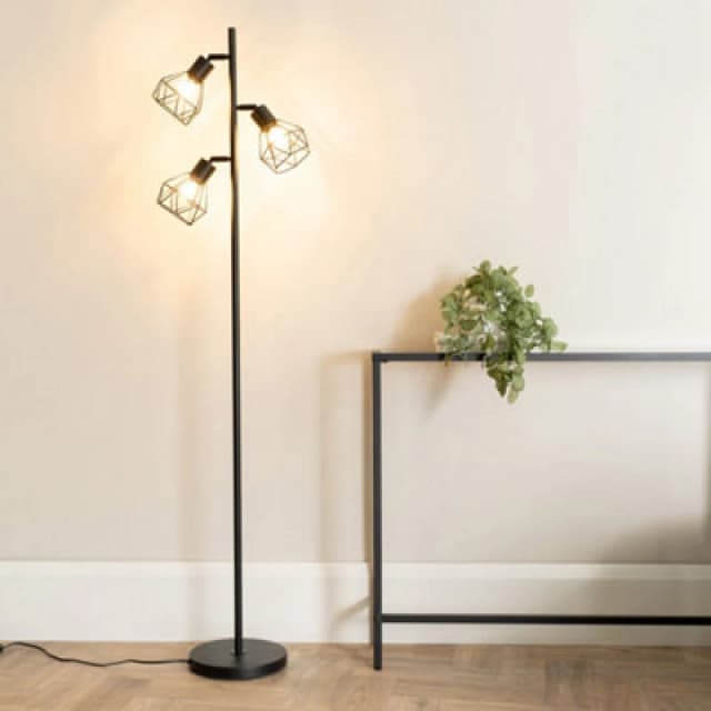 ValueLights Angus Metal Geometric Basket Shade Floor Lamp Black