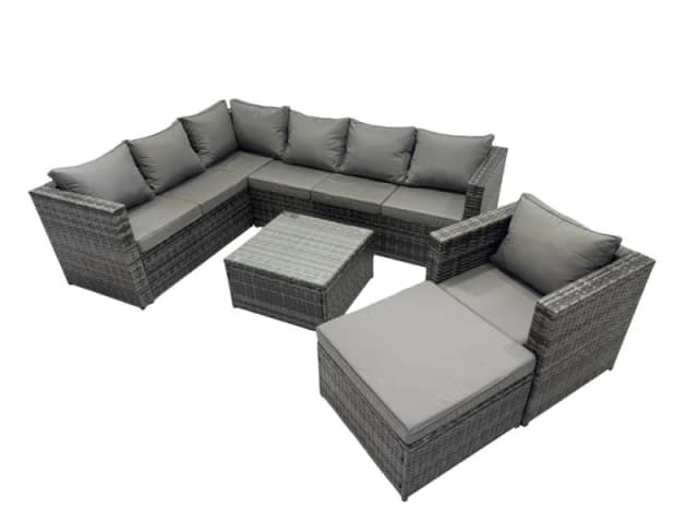 Fimous Patio Furniture Sets with Corner Sofa Chair Coffee Table Big Footstool in Dark Grey Dark Grey Unisex