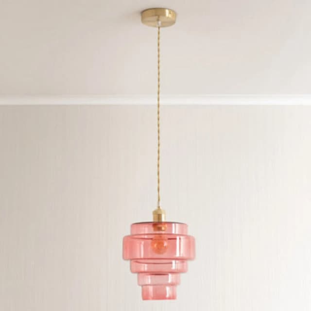 ValueLights ValueLights Lane Glass 5 Tier Shade Brushed Gold Ceiling Pendant Light and Bulb in Bright Pink Bright Pink One Size Unisex 5059406063855