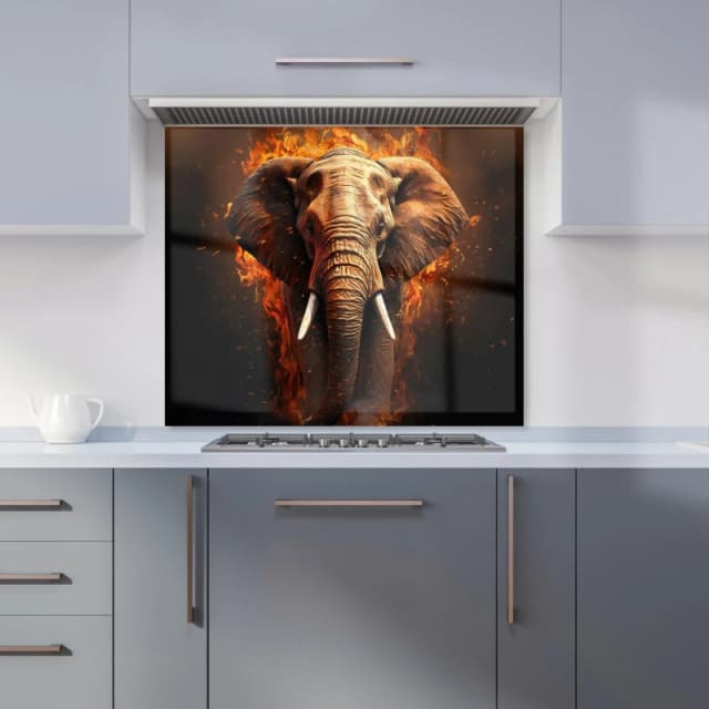 Warren Reed - Designer Splashart Elephant & fire Kitchen Splashback in Orange Size: 600mm x 750mm Orange Unisex 600mm x 750mm