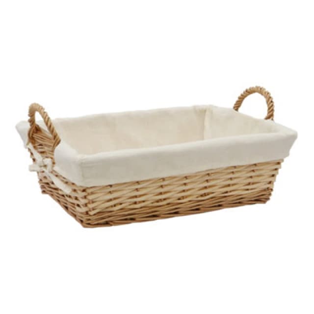 JVL Hand Woven Acacia Rectangular Willow Storage Basket with Lining Gold