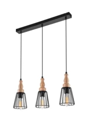 Ingrid Bar Pendant Ceiling Light Black, 3x E27
