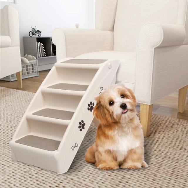 VIDAXL Folding Dog Stairs Cream 62x40x49.5cm Vidaxl 8720286143582
