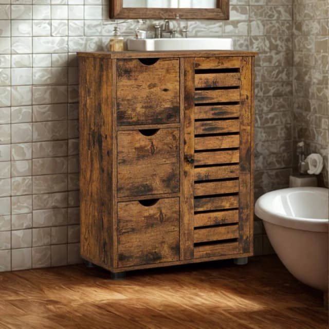 Pirlo Plush Bathroom Storage Cupboard Floor Cabinet With 3 Drawers in Brown Brown Unisex