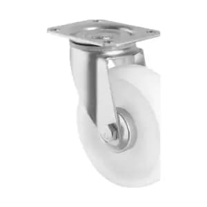 EUROKRAFTbasic Nylon tyres, white, wheel Ø x width 200 x 50 mm, mounting plate, 2+ items, swivel castor