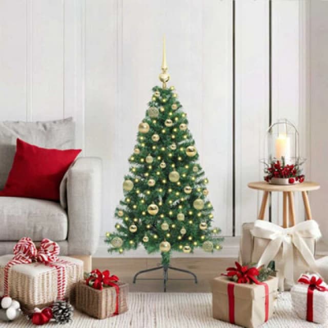 vidaXL Artificial Pre-lit Christmas Tree with Gold Balls Green 120cm PVC, Green 3396993