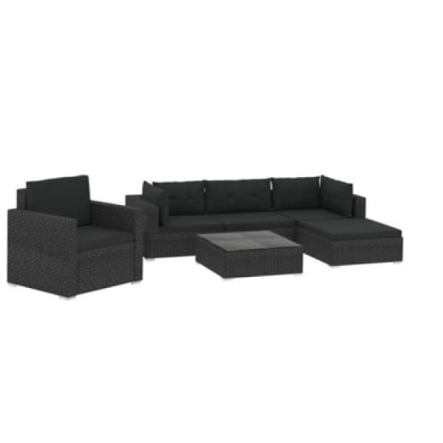 VIDAXL 6 Piece Garden Lounge Set with Cushions Poly Rattan Black Vidaxl 8719883724645