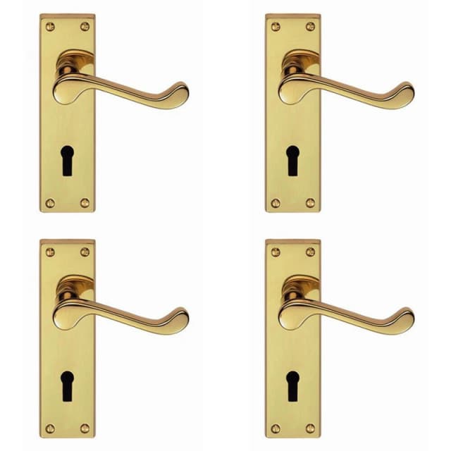 Loops 4x PAIR Victorian Scroll Handle on Lock Backplate 150 x 43mm Polished Brass Metallics