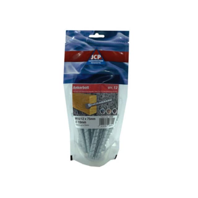 Jcp Fixings Ankerbolts Hexagon Head Bzp - 10/12 X 75mm - Fjpojab10/12075 - Heavy-Duty Fixings -