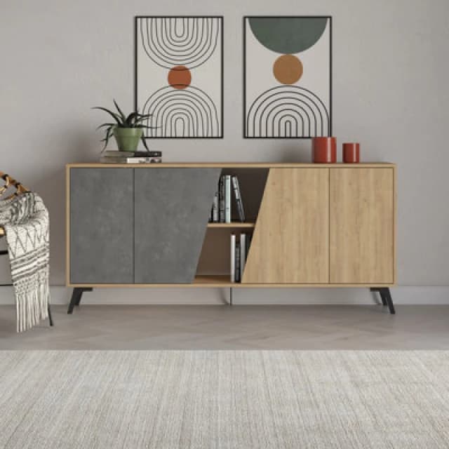VENPRODIN Decortie Fiona Console Sideboard Display Unit 180 - Oak / Retro Grey M.K.23656.4
