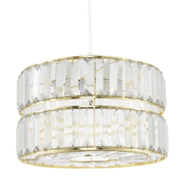 Happy Homewares Chic Double Tier Gold Pendant Light Shade With Rows Of Acrylic Prisms
