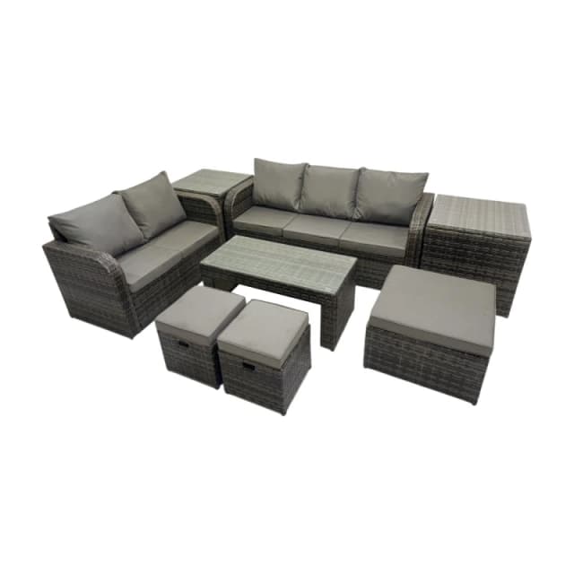 Fimous 3 Seater Sofa Love Sofa Coffee Table with 3 Footstools 2 Side Table in Dark Grey Dark Grey Unisex