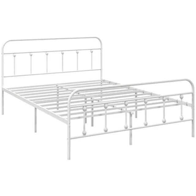 HOMCOM 5ft Metal King Platform Bed Frame w/ Underbed Storage Headboard White - White TJ Hughes 5056725564339