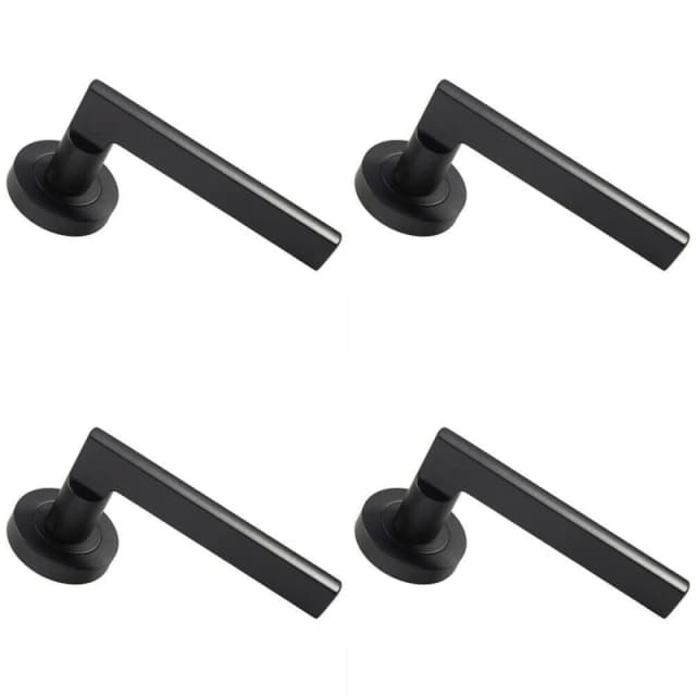 Loops 4x PAIR Straight Plinth Mounted Handle on Round Rose Concealed Fix Matt Black Black