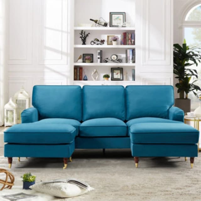 Artemis Home Woodbury 218cm Wide U-Shaped Velvet Fabric Corner Sofa in Teal Teal Unisex