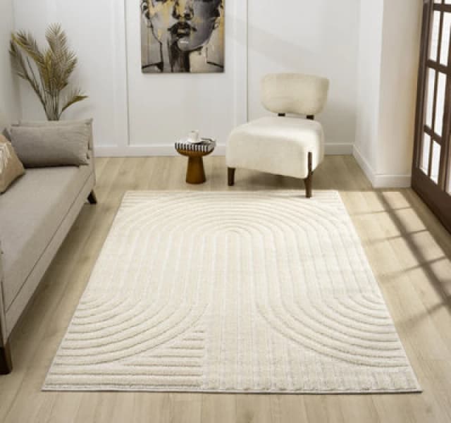 Isabella Living Room Area Rugs - Embossed Mazia Arch Lines Design Cream 120Cm X 170Cm