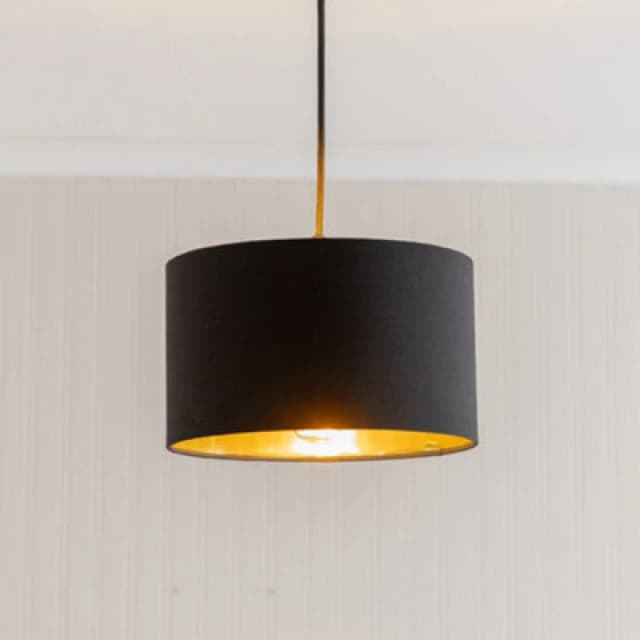 ValueLights ValueLights Reni Black Fabric with Metallic Gold Inner Pendant Ceiling Lamp Shade and Bulb Size: 6" Black 6" Unisex 50594060