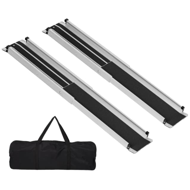 HOMCOM Aluminium Telescopic Wheelchair Ramps, 122cm, 270kg, Folding Ramp, Silver 713-169V00BK