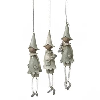 Hanging Silver & White Elf Set of 3