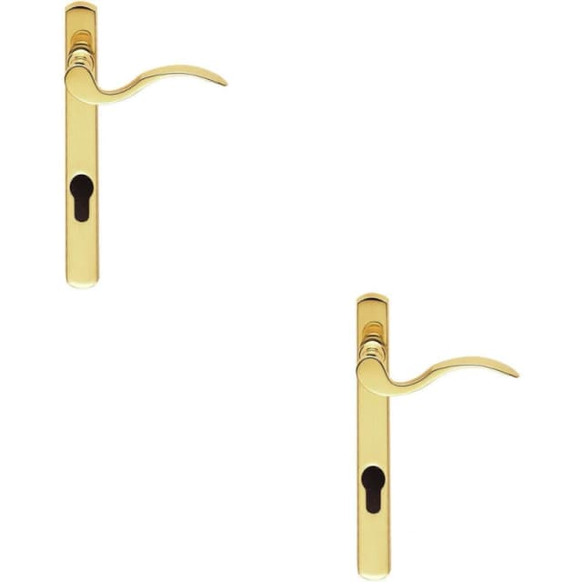 Loops 2x Scroll Lever Door Handle on Lock Backplate Polished Brass 208mm X 25mm Metallics