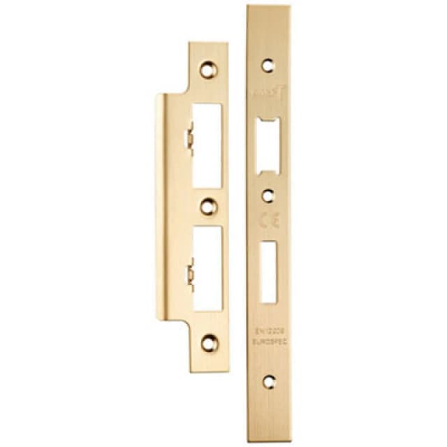 Loops Forend Strike & Fixing Pack For DIN Euro Sash & Bathroom Lock Satin Brass Metallics
