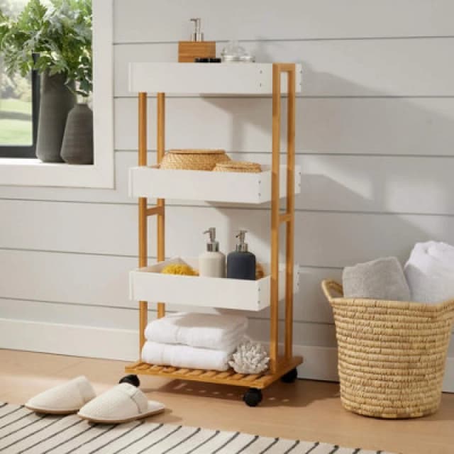 Home Source Oxford 4-Tier Bathroom Kitchen Utility Storage Trolley White unisex