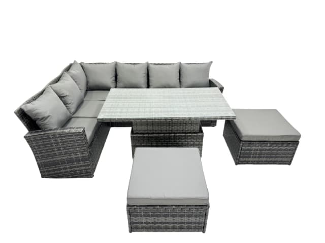 Fimous Poly Rattan Outdoor Patio Corner Sofa Set with 2 Big Stool in Dark Grey Dark Grey Unisex