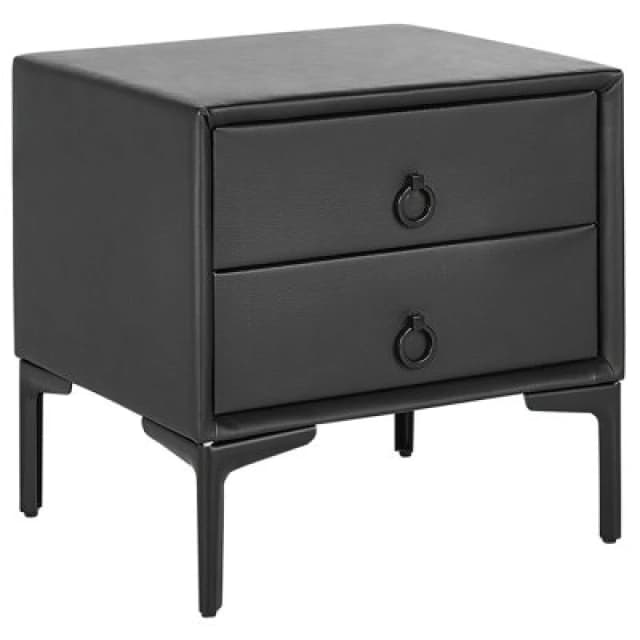Beliani 2 Drawer Bedside Table Sezanne Faux Leather Black
