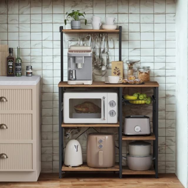 Pirlo Plush Industrial 4 Tier Kitchen Bakers Rack With Storage Shelves in Brown Brown Unisex