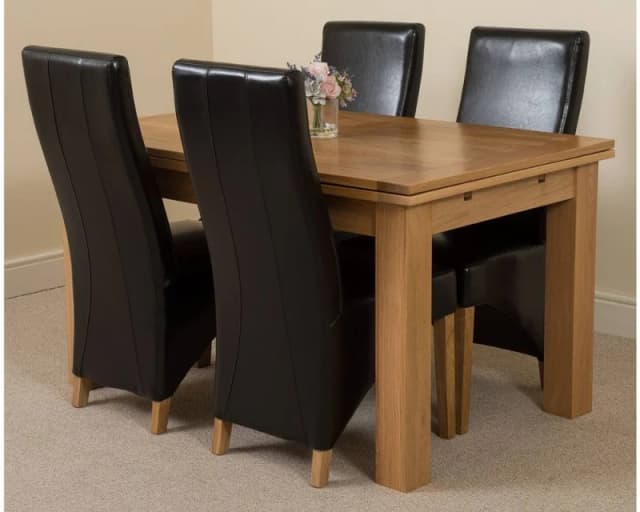 Thats Furniture Richmond 140-220cm Oak Extending Dining Table & 4 Lola Leather Chairs in Black Unisex