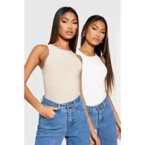 I Saw It First Racer Neck Slinky Bodysuit 2 Pack - White
