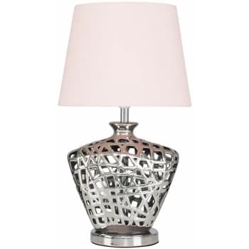 Silver Lattice Vase Table Lamp With Lampshade - Pink - No Bulb