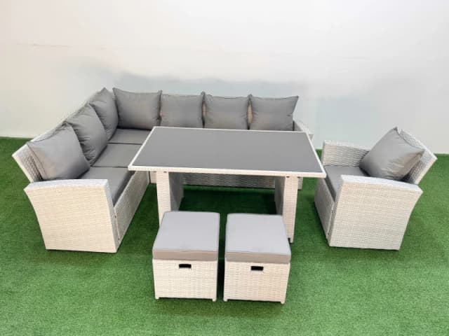 Fimous 9 Seater Wicker Rattan Corner Sofa Sets with 2 Small Stools Armchair in Light Grey Light Grey Unisex