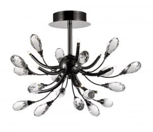 Semi Flush Ceiling 9 Light G4 Black Chrome, Clear Crystal