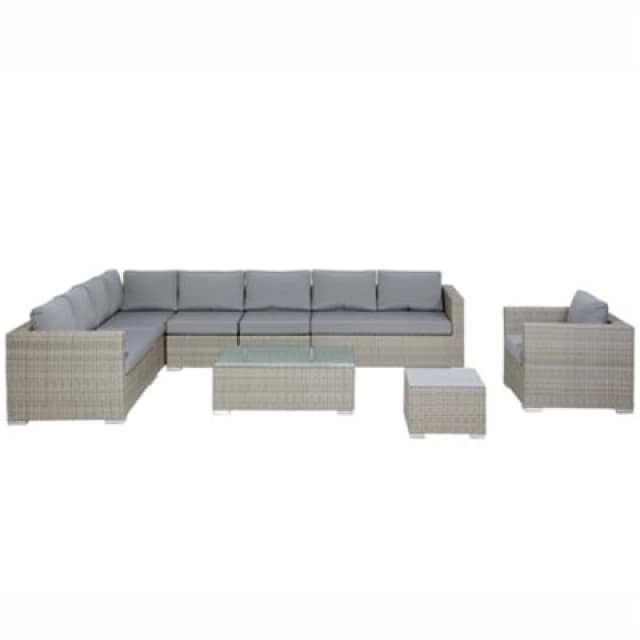 Beliani Garden Lounge Set With Table 8 Seater XXL Right Hand Modular Pe Rattan Grey