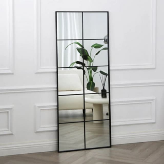 Home Garden Direct Aion - Window Mirror with Rectangular Black Frame - 150x60cm Size: 150x60cm Black Unisex 150x60 cm