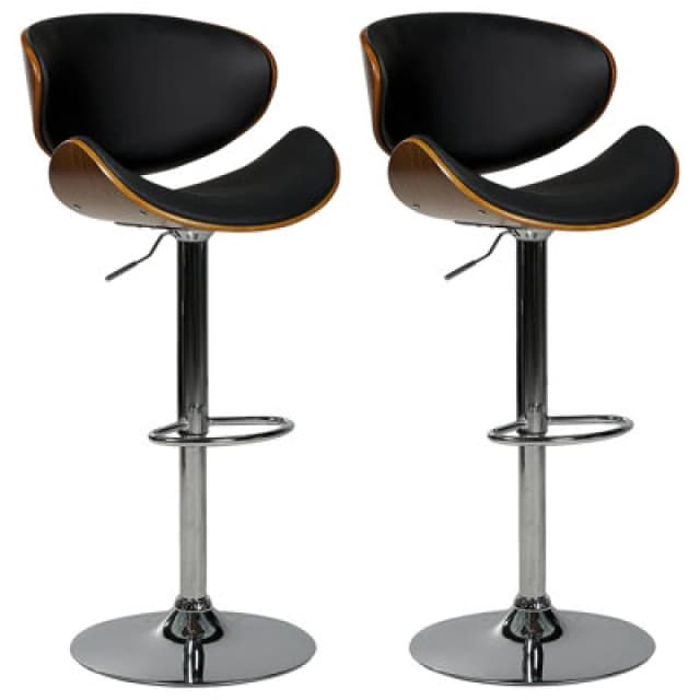 Beliani Set Of 2 Bar Chairs Rotterdam Faux Leather Swivel Black