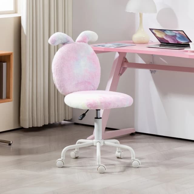 HOMCOM Armless Desk Chair Bunny Vanity Chair with Swivel Wheels Colourful Multicolor Unisex