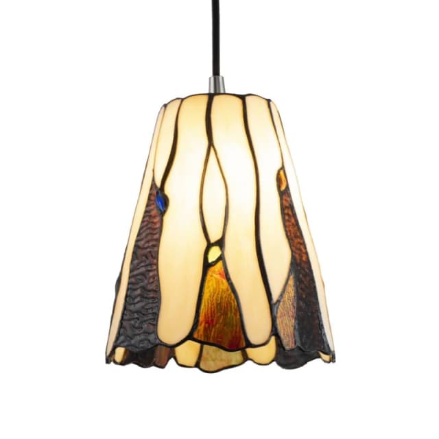 Happy Homewares Traditional Amber Stained Glass Tiffany Pendant Light Shade with Coloured Gems Amber Unisex
