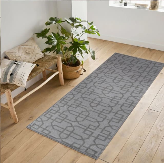 Machine Washable Cubed Trellis Design Anti Slip Doormats Silver 160X220 Cm