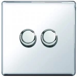 Wickes Dimmer Switch 2 Gang 2 Way 400W Polished Chrome Screwless Flat Plate