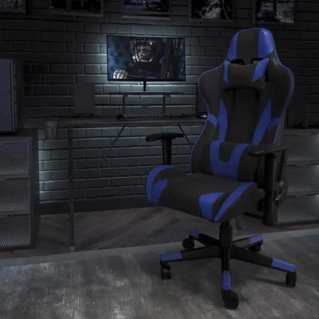 FWStyle FWStyle Black & Blue Bucket Seat Racer Gaming Chair Faux Leather Black One Size Unisex 5056413134066