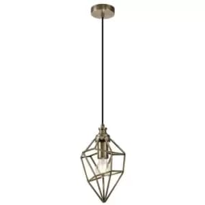 Small Caged Ceiling Pendant, 1 x E27, Antique Brass - Luminosa Lighting
