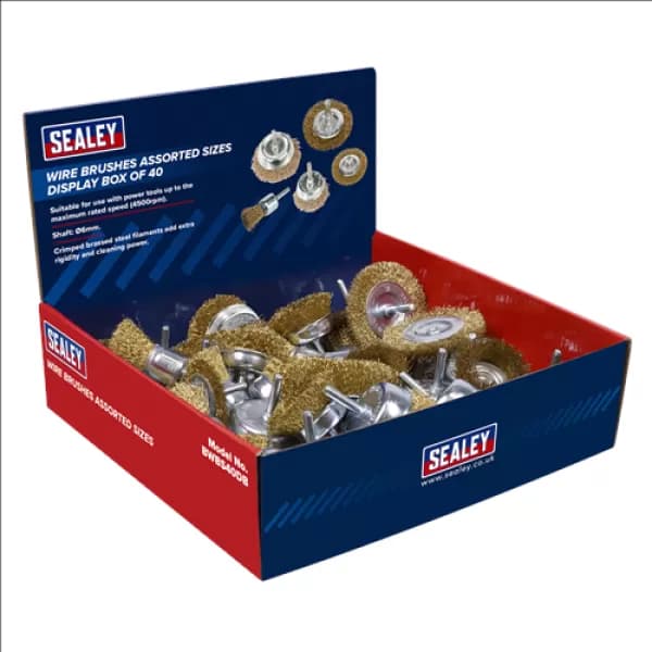 Genuine SEALEY BWBS40DB Wire Brushes Assorted Sizes Display Box of 40