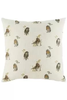 Oakwood Robins Repeat Printed Hand-Painted Watercolour Cushion